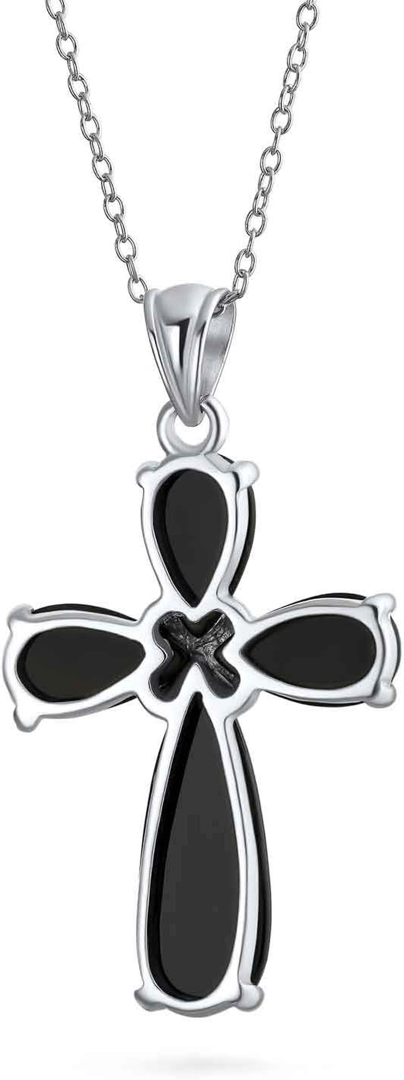 Timeless Fashion Cabochon Genuine Gemstones Black Onyx Multi Color Green Jade Cross Pendant Necklace for Women Teen .925 Sterling Silver with Chain