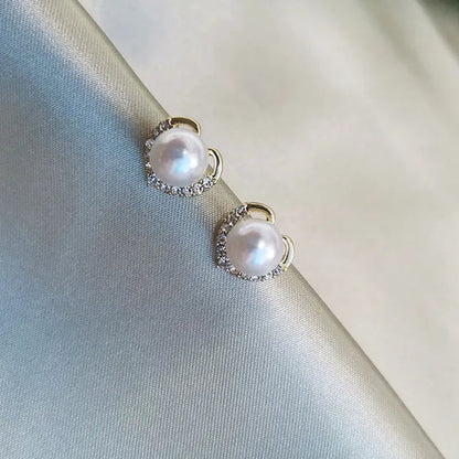 2021 Trendy Fashion Women'S S925 Silver Exquisite Pearl Heart-Shaped Diamond Crystal Earrings Prevent Allergy Jewelry