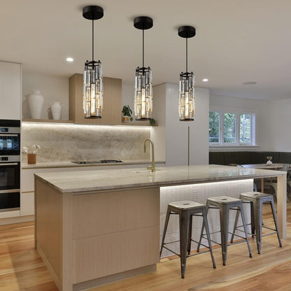 Black Pendant Lights Kitchen Island Modern Pendant Light, Crystal Pendant Light Fixture Mini Pendant Light, Pendant Lighting for Kitchen Island Bedroom (Black 1-Pack)