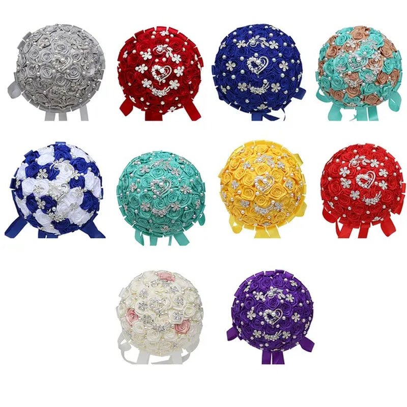 24cm 10 Styles Can Choose Royal Blue Silver Brooch Wedding Bouquets Silk Rhinestone Artificial Rose Flowers Bridesmaid Mariage Bouquets Wedding Accessories W125 - WORLD TIME VISITS