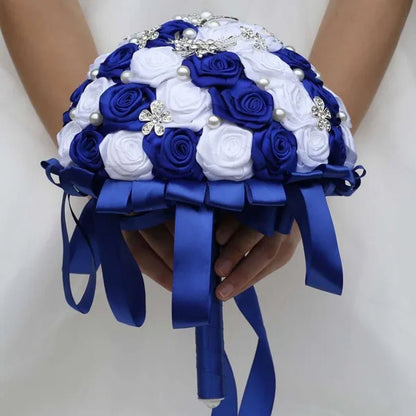 24cm 10 Styles Can Choose Royal Blue Silver Brooch Wedding Bouquets Silk Rhinestone Artificial Rose Flowers Bridesmaid Mariage Bouquets Wedding Accessories W125 - WORLD TIME VISITS