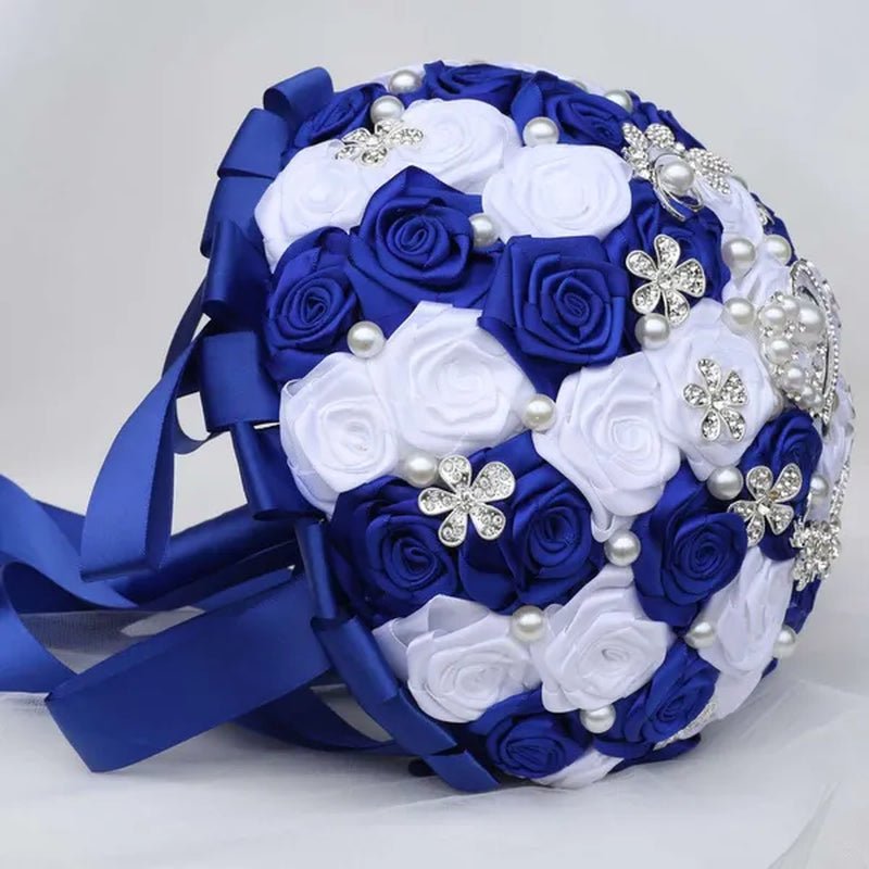 24cm 10 Styles Can Choose Royal Blue Silver Brooch Wedding Bouquets Silk Rhinestone Artificial Rose Flowers Bridesmaid Mariage Bouquets Wedding Accessories W125 - WORLD TIME VISITS