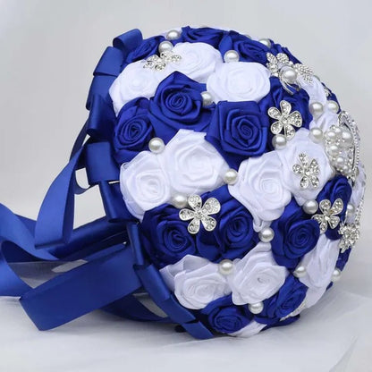 24cm 10 Styles Can Choose Royal Blue Silver Brooch Wedding Bouquets Silk Rhinestone Artificial Rose Flowers Bridesmaid Mariage Bouquets Wedding Accessories W125 - WORLD TIME VISITS