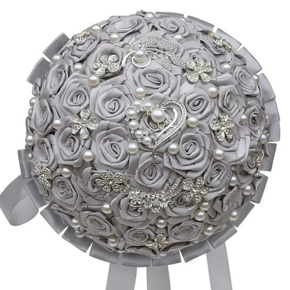 24cm 10 Styles Can Choose Royal Blue Silver Brooch Wedding Bouquets Silk Rhinestone Artificial Rose Flowers Bridesmaid Mariage Bouquets Wedding Accessories W125