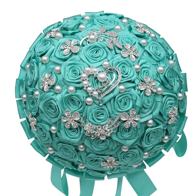 24cm 10 Styles Can Choose Royal Blue Silver Brooch Wedding Bouquets Silk Rhinestone Artificial Rose Flowers Bridesmaid Mariage Bouquets Wedding Accessories W125