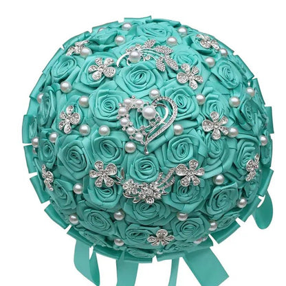 24cm 10 Styles Can Choose Royal Blue Silver Brooch Wedding Bouquets Silk Rhinestone Artificial Rose Flowers Bridesmaid Mariage Bouquets Wedding Accessories W125