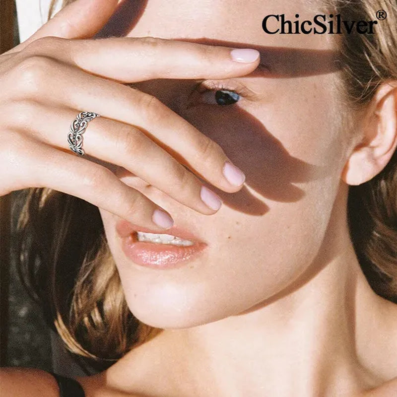 ChicSilver 925 Sterling Silver Filigree Vine Leaf Ring 8mm Retro Celtic Knot Eternity Ring Wedding Band for Women