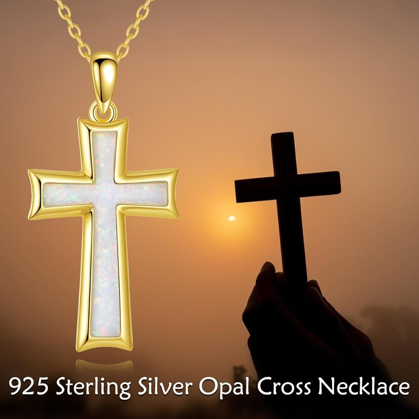 Cross Necklace for Women Sterling Silver Cross Pendant Necklace Opal Jewelry Religious Jewelry Christian Gifts