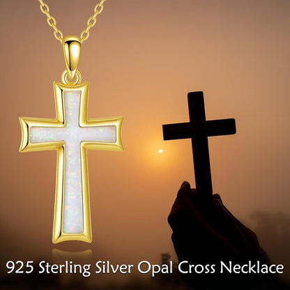 Cross Necklace for Women Sterling Silver Cross Pendant Necklace Opal Jewelry Religious Jewelry Christian Gifts