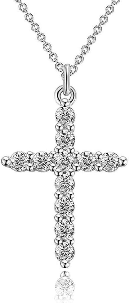 Crown Cross Necklace for Women, 14K Gold Silver Cubic Zirconia Crown Cross Necklace, Diamond Gold Silver Cross Necklaces, Dainty Cross Faith Simple Trendy Charm Jewelry Gift for Women