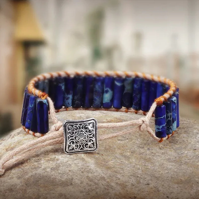 Bohemian Bracelet Tube Natural Emperor Stone Beaded Leather Wrap Chakra Bangles&Bracelets Couples Jewelry the Best Friend Gifts