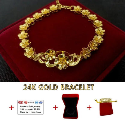 24K Pure Gold Women Bracelet Set Exquisite Flower Design Bracelet Gift Set - WORLD TIME VISITS