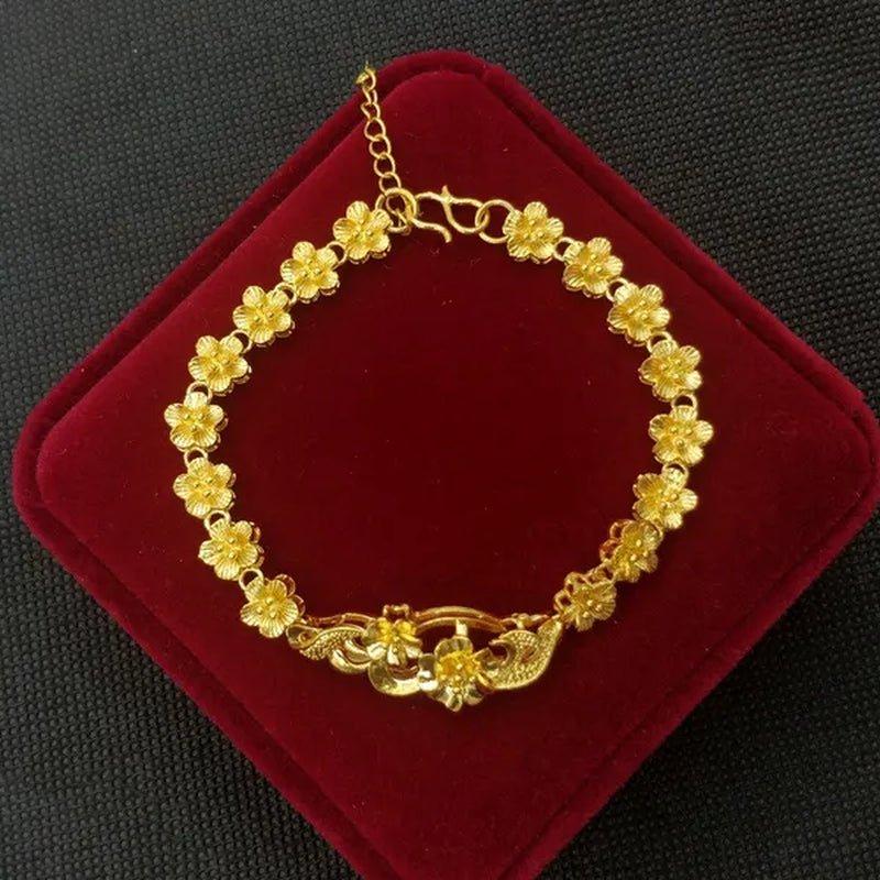 24K Pure Gold Women Bracelet Set Exquisite Flower Design Bracelet Gift Set