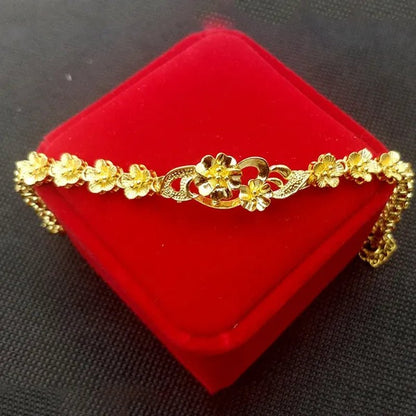 24K Pure Gold Women Bracelet Set Exquisite Flower Design Bracelet Gift Set