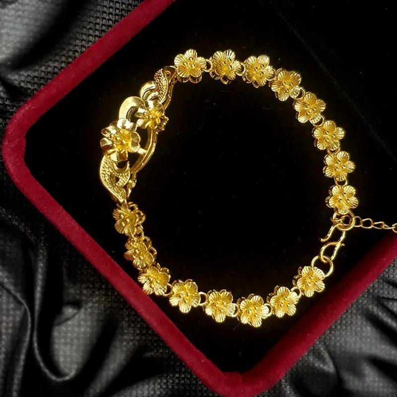 24K Pure Gold Women Bracelet Set Exquisite Flower Design Bracelet Gift Set