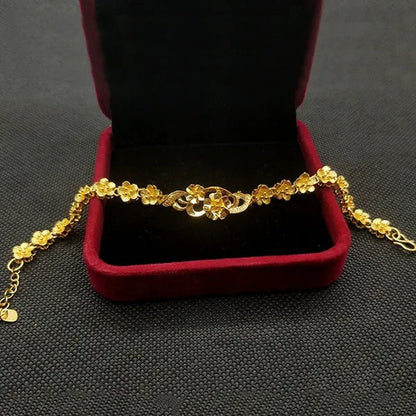 24K Pure Gold Women Bracelet Set Exquisite Flower Design Bracelet Gift Set