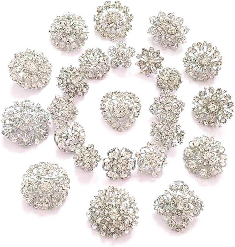 24Pcs Lot Rhinestone Crystal Flower Brooches Pin Set - WORLD TIME VISITS