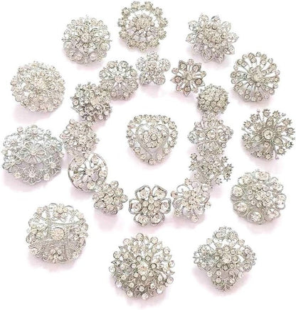 24Pcs Lot Rhinestone Crystal Flower Brooches Pin Set - WORLD TIME VISITS