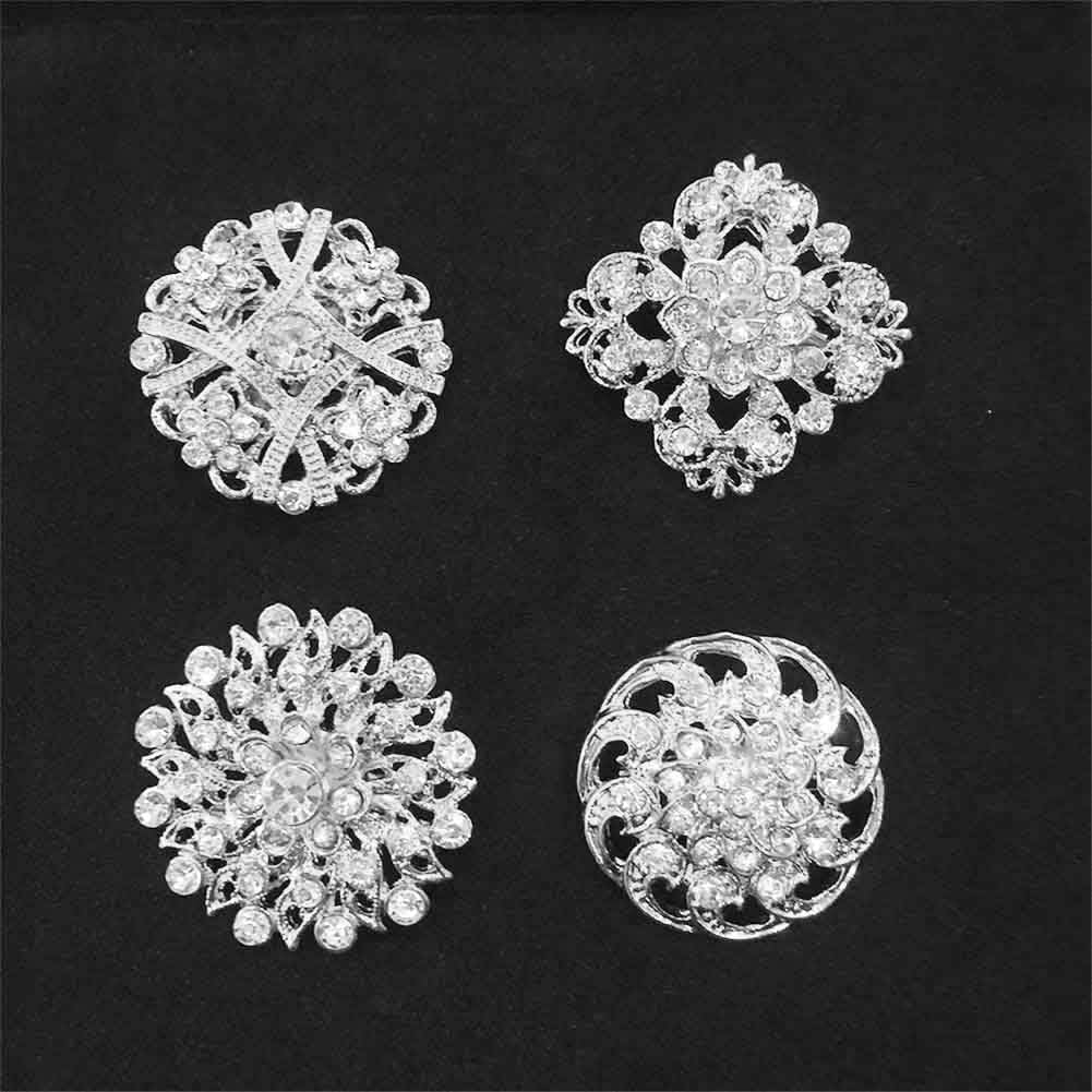 24Pcs Lot Rhinestone Crystal Flower Brooches Pin Set - WORLD TIME VISITS