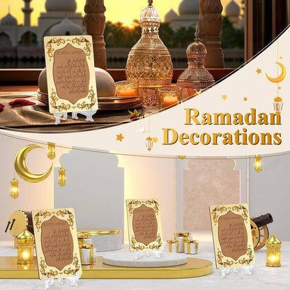 12 Pcs Eid Gifts for Women Ayatul Kursi Islamic Party Favors Gifts Ramadan Muslim Wedding Table Art Room Party Decoration with Clear Stand and Gift Boxes(Wood)