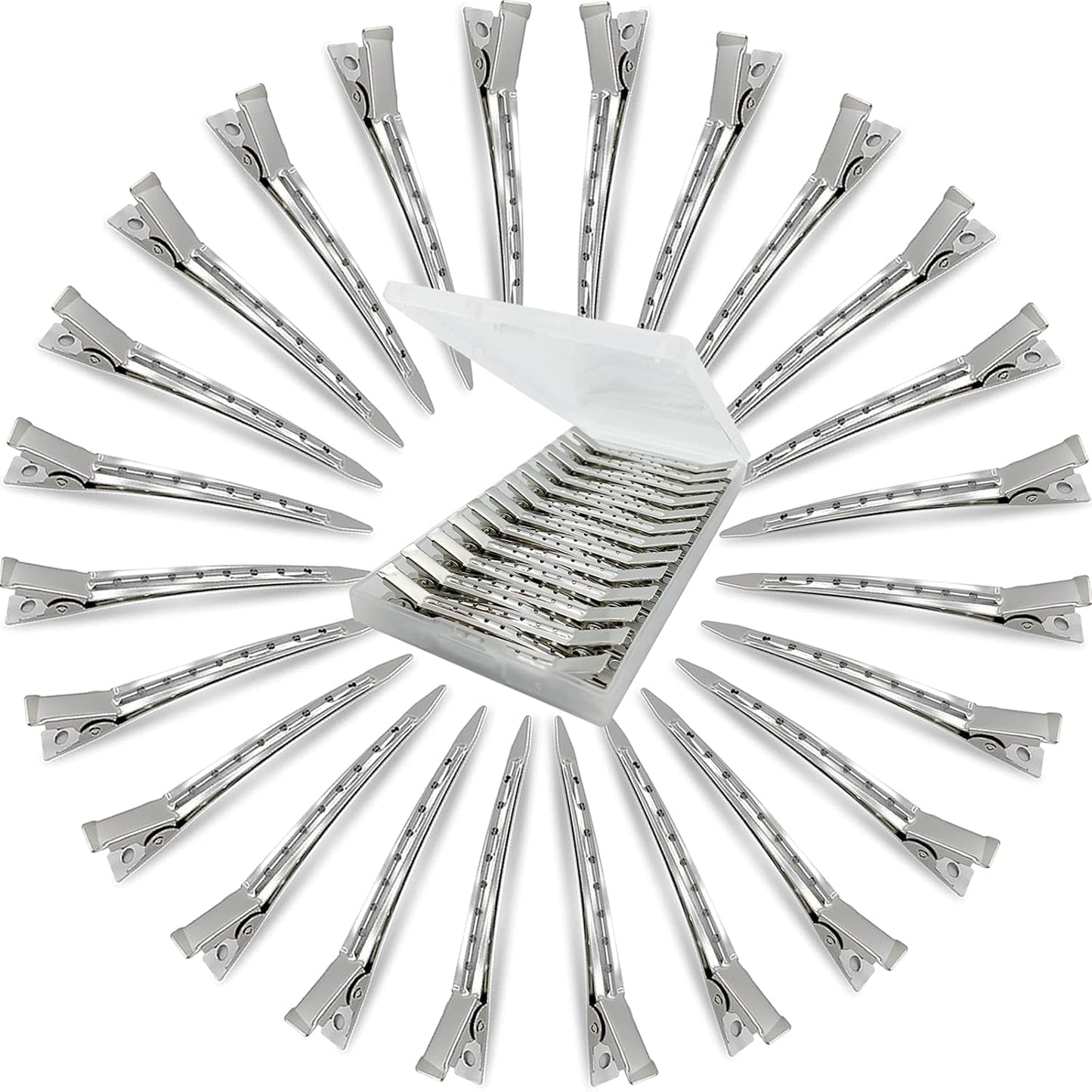 24Pcs Metal Duck Billed Hair Clips for Women Styling Sectioning, Silver Hair Pins for Long Hair, Alligator Curl Loc Clips for Thick Hair Roller, Salon, Bows DIY