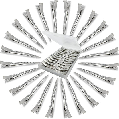 24Pcs Metal Duck Billed Hair Clips for Women Styling Sectioning, Silver Hair Pins for Long Hair, Alligator Curl Loc Clips for Thick Hair Roller, Salon, Bows DIY