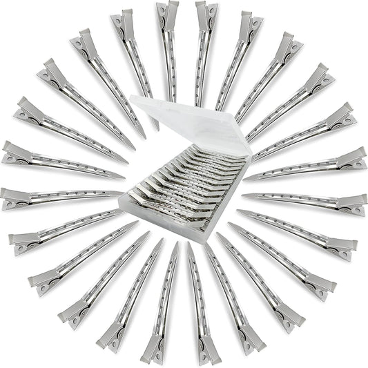 24Pcs Metal Duck Billed Hair Clips for Women Styling Sectioning, Silver Hair Pins for Long Hair, Alligator Curl Loc Clips for Thick Hair Roller, Salon, Bows DIY