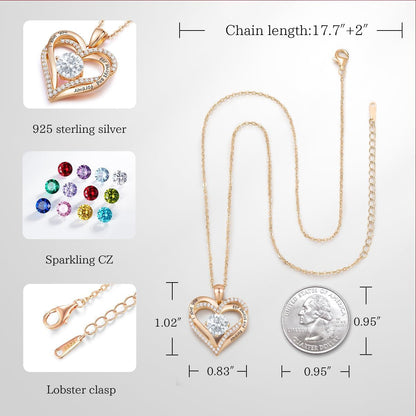 Forever Love Heart Necklaces for Women, Wedding Anniversary, Birthday Gift for Wife, S925 Silver Jewelry with Birthstone Pendant