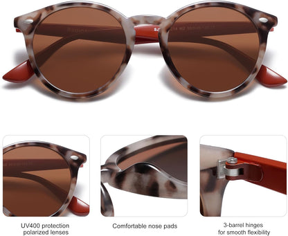 Retro round Polarized Sunglasses for Women Men Classic Vintage Sunnies SJ2069 - WORLD TIME VISITS