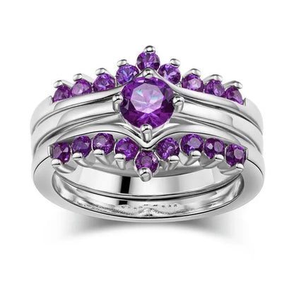 Sz5-10 Round 5mm Amethyst 10kt White Gold Filled Women's Wedding Ring 3 in 1 Bridal Sets