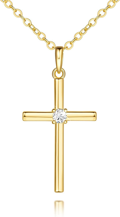 Gold Cross Necklaces for Women 14K Gold Cross Necklace for Women Crosses Pendant Necklace for Womens Chic Simplicity with a Cubic Zirconia Crosses Chain for Womens - WORLD TIME VISITS