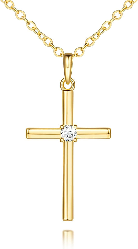 Gold Cross Necklaces for Women 14K Gold Cross Necklace for Women Crosses Pendant Necklace for Womens Chic Simplicity with a Cubic Zirconia Crosses Chain for Womens - WORLD TIME VISITS