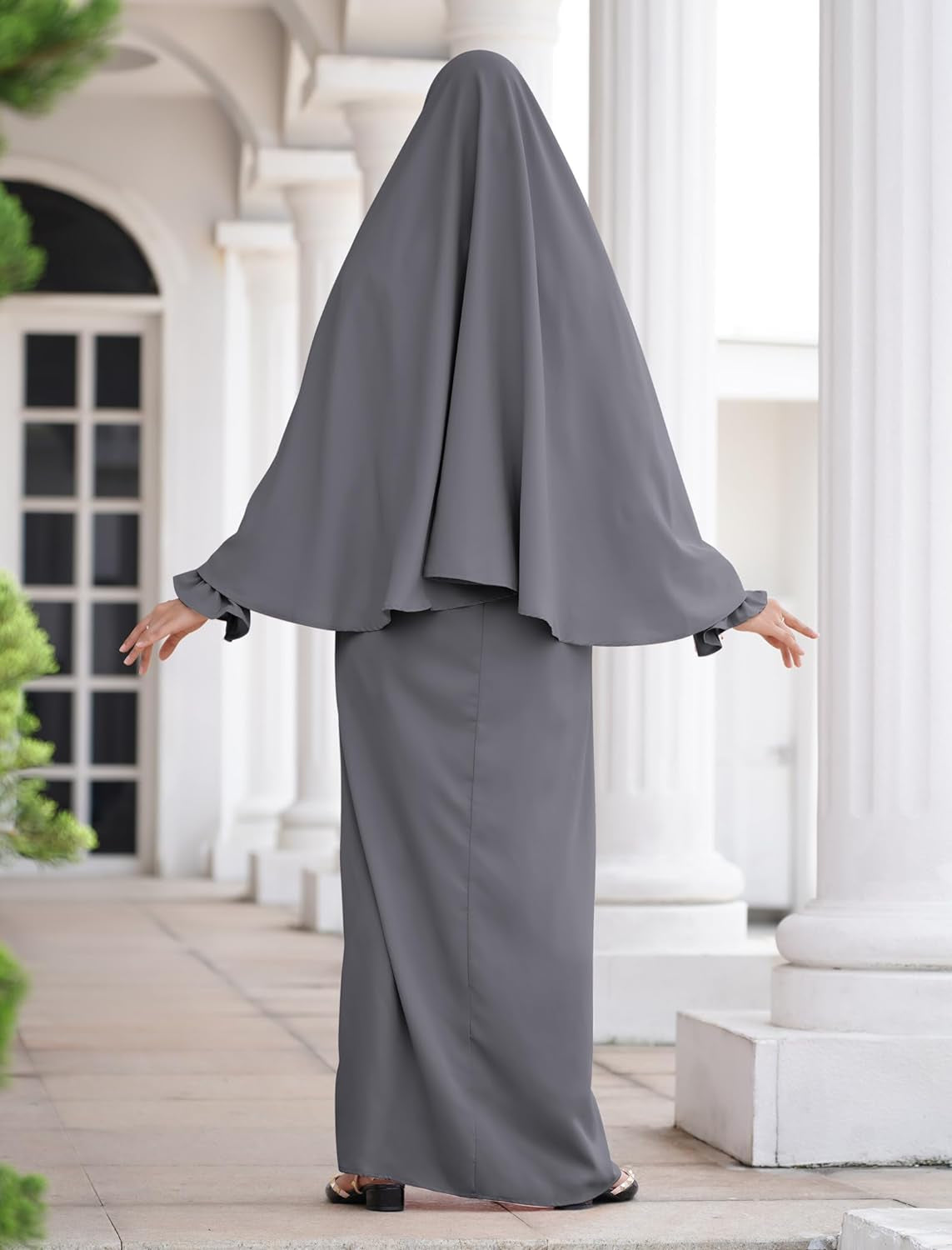 Women'S Muslim Prayer Dress with Hijab Scarf Turkey Kaftan Abaya Dress Two-Piece Full Length Dress