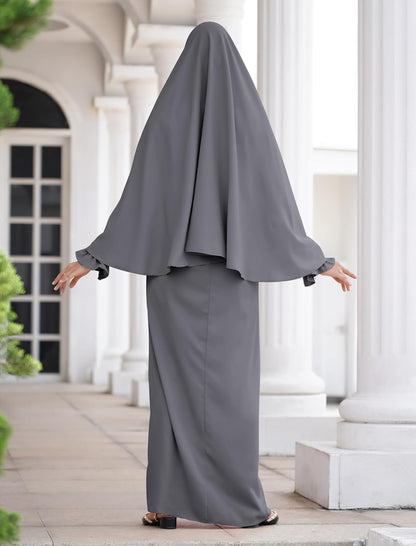 Women'S Muslim Prayer Dress with Hijab Scarf Turkey Kaftan Abaya Dress Two-Piece Full Length Dress