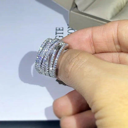 Multi-layer Design 18K Gold Micro Pave Diamond Bridal Wedding Rings for Women Engagement Proposal Gift Jewelry