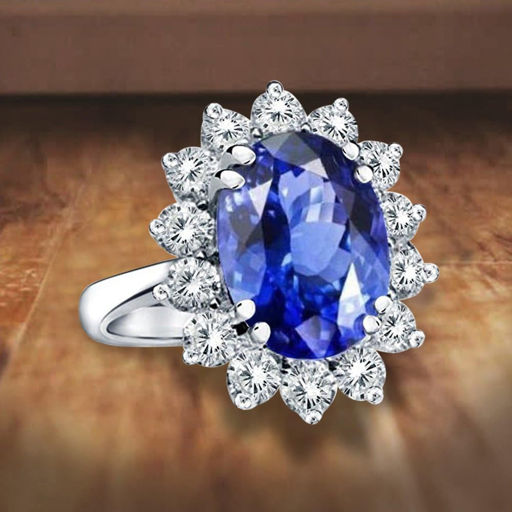 14K Gold Princess Diana Genuine Diamond & Sapphire Ring, 3.00Ctw
