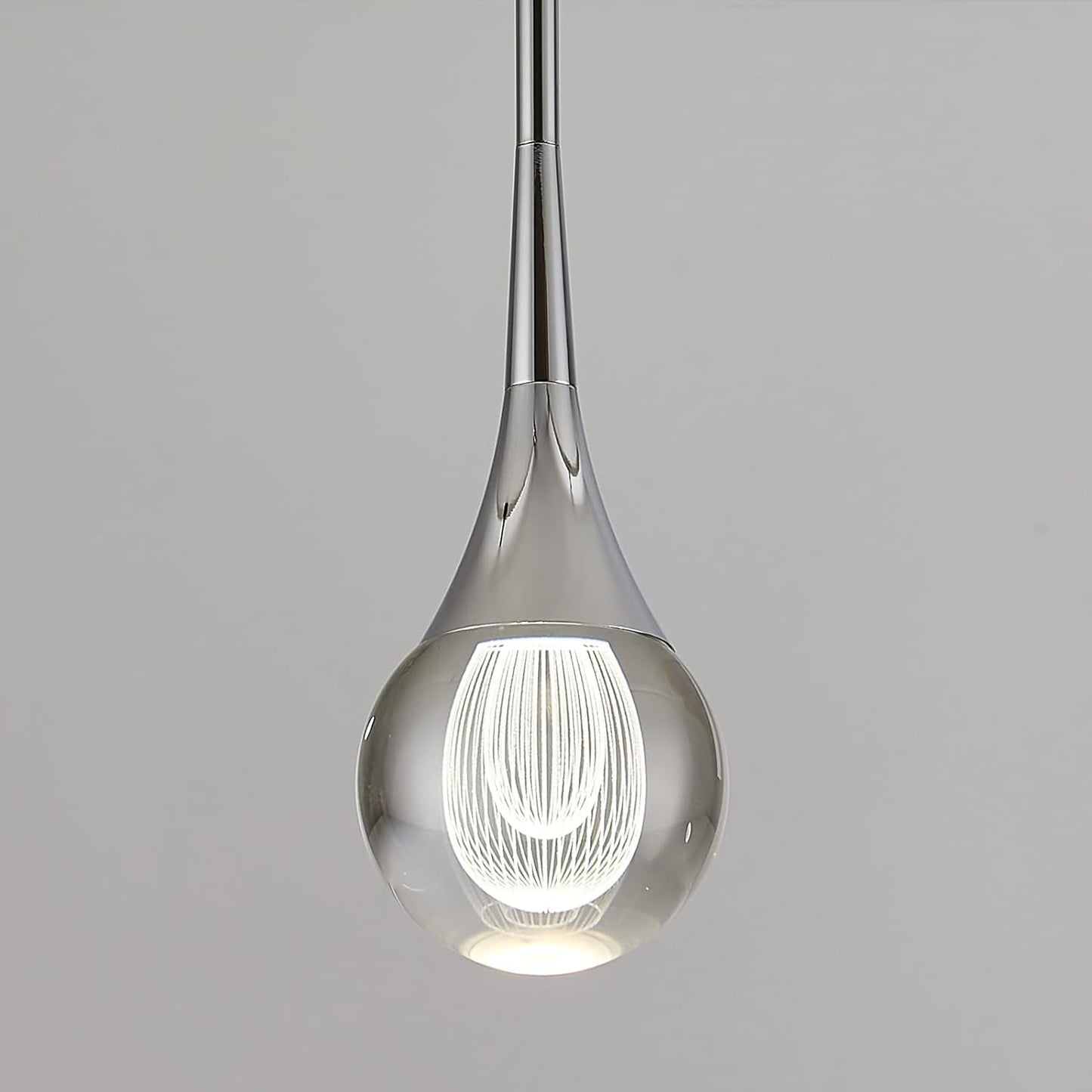 Modern Crystal Pendant Light,1-Light Globe Hanging Light Fixture Led Chrome Finish Mini Pendant Lamp for Kitchen Island Bedroom Dining Room Bar