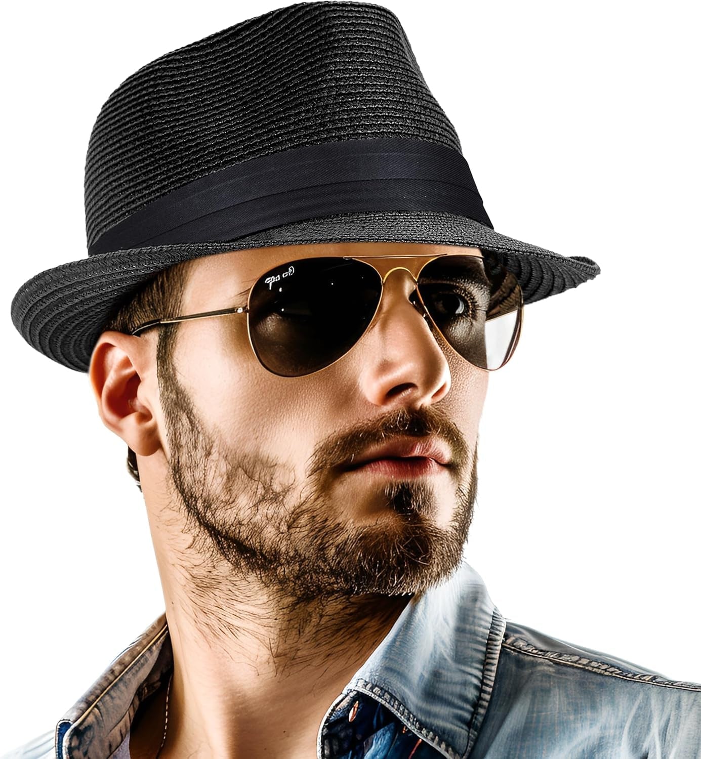 Straw Fedora Hat for Women Men Packable Short Brim Roll up Trilby Hat Panama Summer Beach Sun Hat UPF 50+ - WORLD TIME VISITS