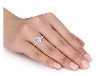 2.00 Carat (ctw) Solitaire Oval Synthetic Moissanite Engagement Ring in 14K White Gold with Diamonds 1/10 Carat (ctw I1