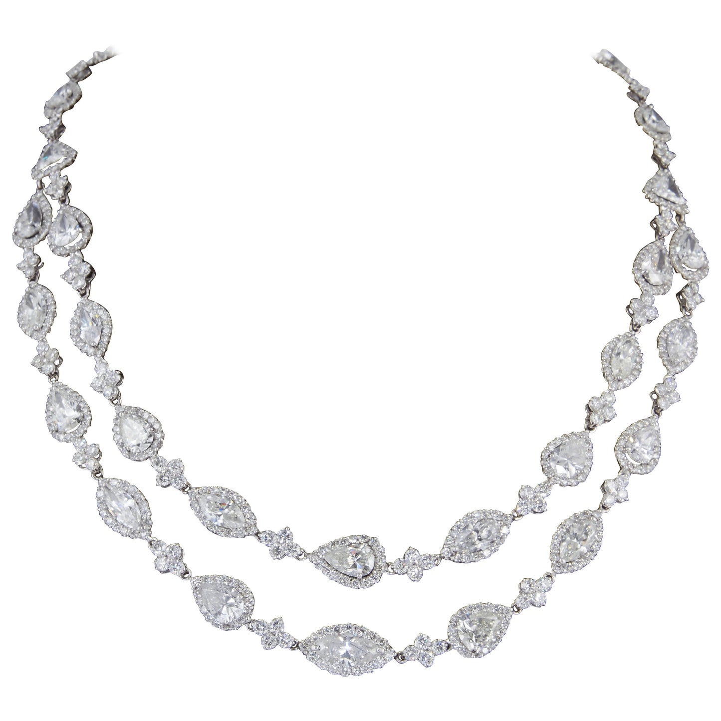 Luxury 48.07 Carat Two Row Multi Shape Diamond Necklace