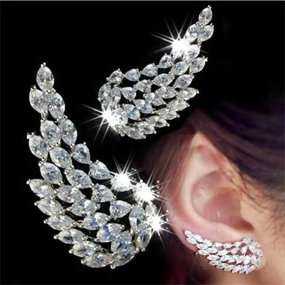 Bridal Wedding Climber Earrings 18K Gold Micro Pave Diamond Angel Wing Earrings for Women Trendy Temperament Jewelry