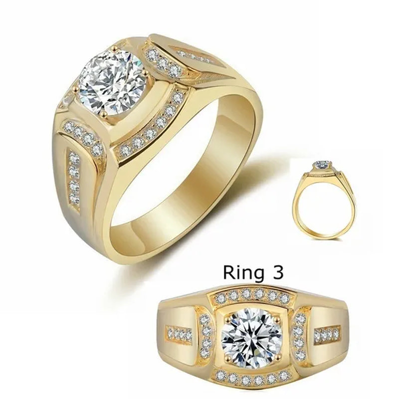 Gold Plated Ring Austrian Cubic Zirconia CZ 925 Sterling Silver Wedding Band Size 7-13 Men's Gifts Ideas Husband Jewelry Ring
