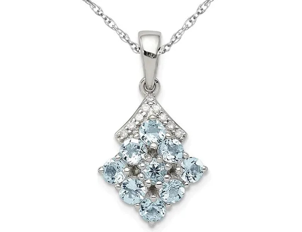 3/4 Carat (Ctw) Aquamarine Cluster Pendant Necklace in Sterling Silver with Chain