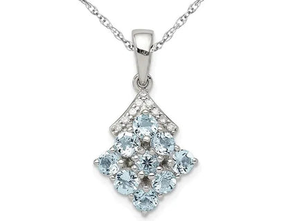 3/4 Carat (Ctw) Aquamarine Cluster Pendant Necklace in Sterling Silver with Chain