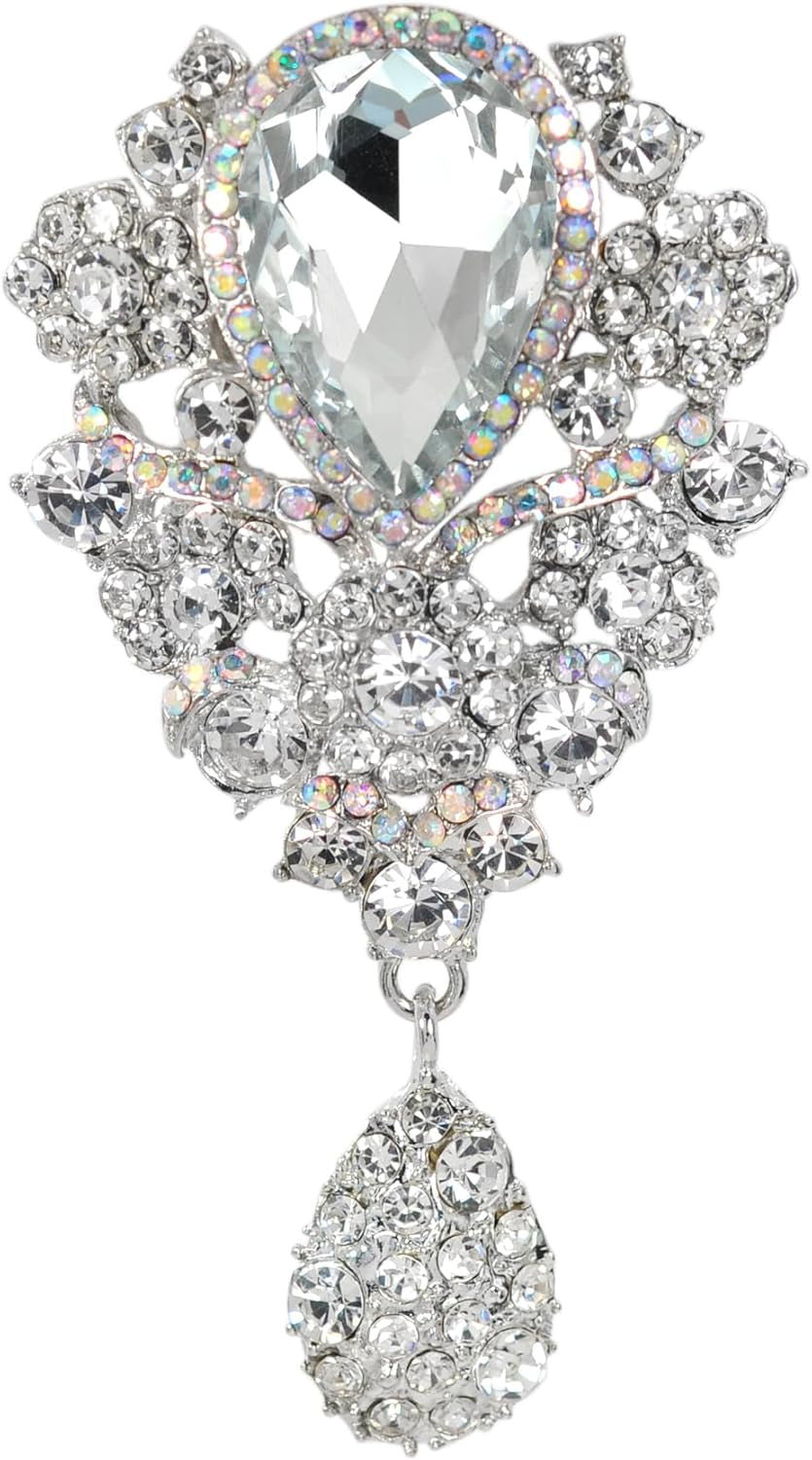 Women'S Austrian Crystal Bouquet Flower Teardrop Large Gorgeous Brooch Pin - WORLD TIME VISITS