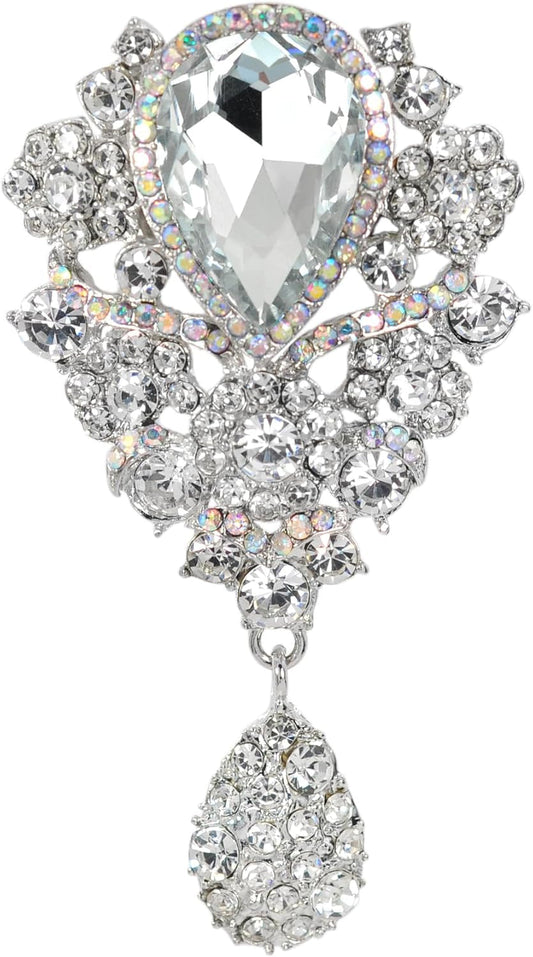 Women'S Austrian Crystal Bouquet Flower Teardrop Large Gorgeous Brooch Pin - WORLD TIME VISITS