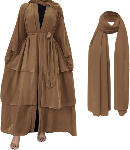 Muslim Abaya Dress for Women - Long Sleeve Islamic Dubai Abaya Cardigan Robe - Middle East Prayer Dress with Hijab - WORLD TIME VISITS