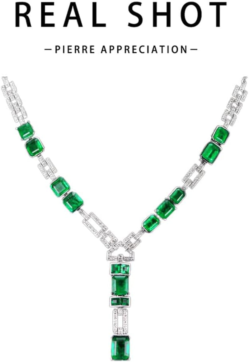 Luxury Simulation Emerald Necklace Pink Diamond Necklace Pigeon Ruby Square Diamond Necklace Purple Zircon Necklace