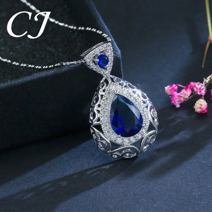 CANDICE Elegant Stamp Sterling Silver Plated Women Jewelry Set Pear Drop Red Cubic Zirconia Necklace Earring Ring 3pcs Sets
