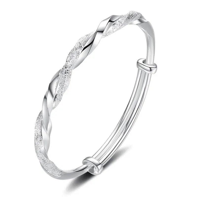925 Sterling Silver Original Pretty Weave Bangles Bracelet for Women Fashion Party Wedding Engagement Jewelry Adjustable